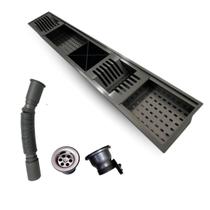 Calha linear 90cm preta organizadora e escorredora de louças