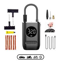 Calibrador Bomba de Pneu Digital Compressor e Kit Reparo Pneu Digital Portátil S Fio