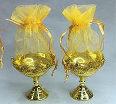 Cálice acrílico com organza - 12 unidades Cor:Dourado