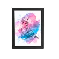 Calopsita Passarinho Aquarela Quadro Moldura Preta 60X40Cm