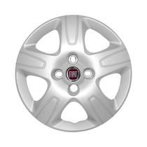 Calota Aro 14 Fiat Strada 2013 Até 2020 Prata + Emblema Vermelho