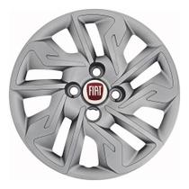 Calota Aro 14 Novo Fiat Argo 2021 2022 Prata + Emblema Vermelho