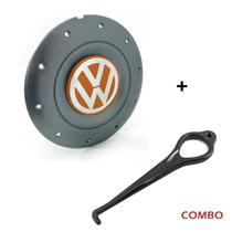 Calota Centro Roda Ferro VW Amarok Aro 14 15 5 Furos Grafite Emblema Laranja + Chave de Remoção