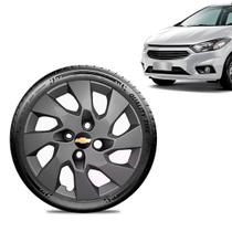 Calota Chevrolet GM Onix 2013 14 15 16 Aro 14 Grafite Fosca Emblema Preto