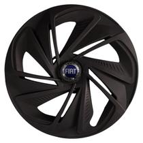 Calota esportiva aro 13 nitro fosc black + emblema de alumínio fiat azul