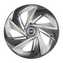 Calota esportiva aro 13 nitro x graphite silver + emblema alumínio fiat azul