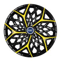 Calota esportiva aro 14 moove black yellow + emblema resinado fiat azul