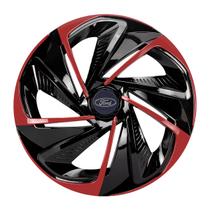 Calota esportiva aro 14 nitro black red + emblema de alumínio ford azul