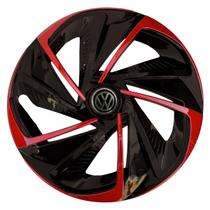 Calota esportiva aro 14 nitro black red + emblema de alumínio volks 3d