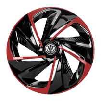 Calota esportiva aro 14 nitro black red + emblema de alumínio volks 3d