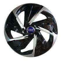 Calota esportiva aro 14 nitro black silver + emblema de alumínio fiat azul