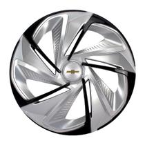 Calota esportiva aro 14 nitro silver black + emblema de alumínio gm escovado