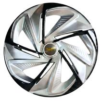 Calota esportiva aro 14 nitro silver black + emblema de alumínio gm escovado