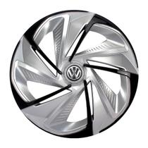 Calota esportiva aro 14 nitro silver black + emblema de alumínio volks 3d - Garagem Online Elitte