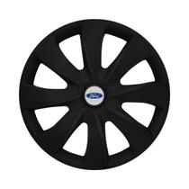 Calota Esportiva aro 14 Prime Preta Fosca Emblema Ford Prata