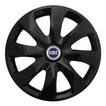 Calota esportiva prime 13 black + emblema alumínio fiat azul