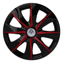 Calota esportiva prime 13 black red + emblema alumínio renault prata Calota esportiva prime 13 black red + emblema alumínio renault prata