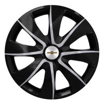 Calota esportiva prime 13 black silver + emblema alumínio gm escovado
