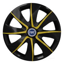 Calota esportiva prime 13 black yellow + emblema fiat azul