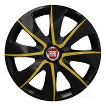 Calota esportiva prime 13 black yellow + emblema fiat vermelho
