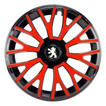 Calota esportiva triton 14 black red + emblema resinado peugeot - Garagem Online Elitte