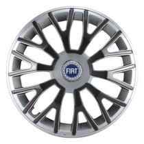 Calota esportiva triton 14 silver graphite + emblema resinado fiat azul