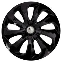 Calota esportiva velox 13 black + emblema alumínio renault prata