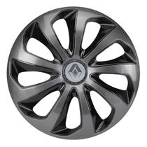 Calota esportiva velox 13 graphite black + emblema alumínio renault prata