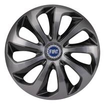 Calota esportiva velox 13 graphite black + emblema resinado fiat azul