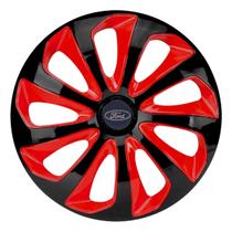 Calota esportiva velox 14 black red + emblema alumínio ford azul