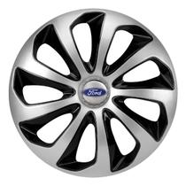 Calota esportiva velox 14 silver black + emblema resinado ford