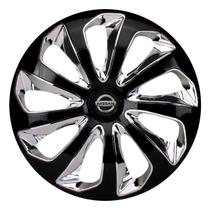 Calota esportiva velox 15 black chrome + emblema resinado nissan