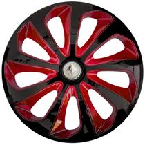 Calota esportiva velox 15 black red + emblema alumínio renault prata