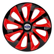 Calota esportiva velox 15 black red + emblema resinado ford