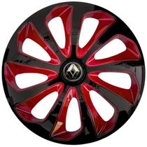 Calota esportiva velox 15 black red + emblema resinado renault