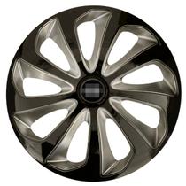 Calota esportiva velox 15 black silver + emblema alumínio nissan preto