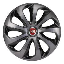 Calota esportiva velox 15 graphite black + emblema resinado fiat vermelho