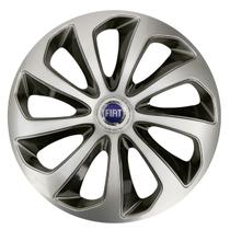 Calota esportiva velox 15 silver black + emblema alumínio fiat azul