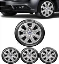 Calotas Prata Compatível Com Ka Fiesta Hatch Sedan 2013 A 2021 - C/Emblema 4 Peças
