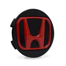 Calotinha 55mm Centro de Roda Esportiva KRMAI Honda Civic SI Preta Brilhante Emblema Vermelho