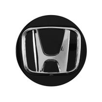 Calotinha 55mm Centro de Roda Esportiva KRMAI Honda Fit Civic City Preta Brilhante Emblema Cromado
