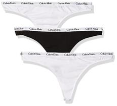 Calvin Klein Carrossel Feminino Logo Algodão Fio Dental Calcinha, Preto / Branco / Branco, M