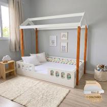 Cama Agatha Mdf Colchão Enxoval Completo Trança 5,5m Quarto Montessori Lúdico - Rosa Verde Amarelo
