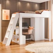 Cama Alta Beliche Office Adulto com Escrivaninha e Roupeiro Vivace