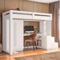 Cama Alta Beliche Office Adulto com Roupeiro e Escrivaninha Moon Yescasa Branco Cama Alta Beliche Office Adulto com Roupeiro e Escrivaninha Moon Yescasa Branco