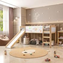 Cama Alta com Escorregador e Lousa Madeira Maciça/MDF Exclusive Casatema Branco/Natural Cama Alta com Escorregador e Lousa Madeira Maciça/MDF Exclusive Casatema Branco/Natural