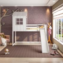 Cama Alta Infantil Cabana Family com Escorregador Branco/Off White - Casatema