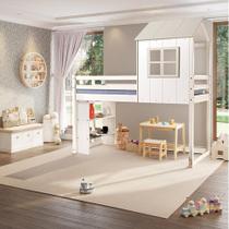 Cama Alta Infantil Cabana Family com Estante Casatema Branco/Off White