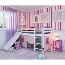 Cama Alta Infantil com Escorregador e Tenda em Madeira Maciça/mdf
