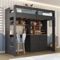 Cama Alta Infantil Juvenil 2 Portas com Escrivaninha Multifuncional Zwork Yescasa